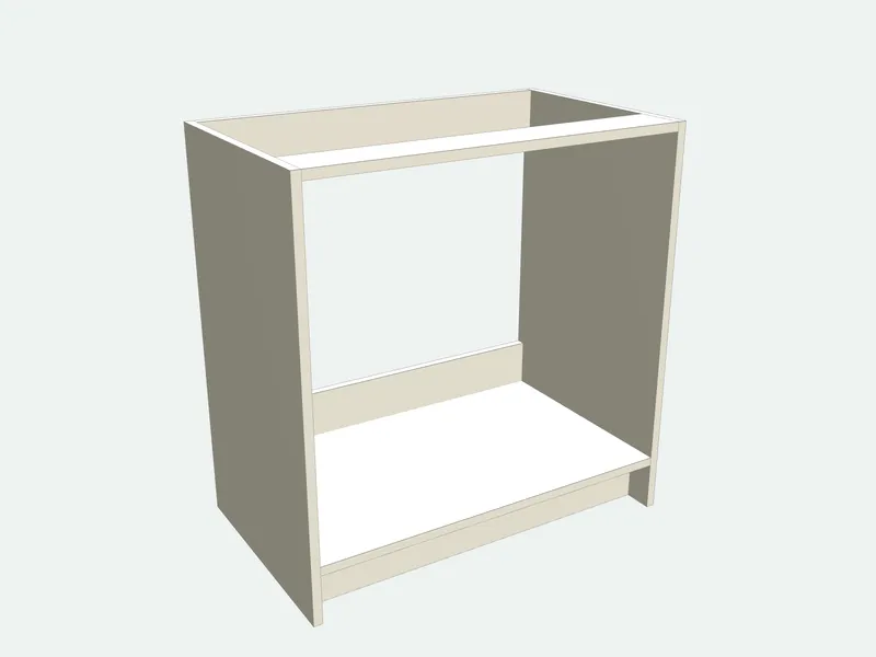 Bathroom vanity with the doors removed, showing the inside