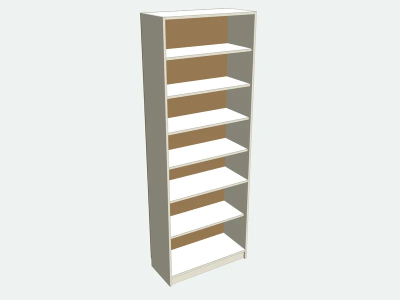 Built-in bookcase with the doors removed, showing the inside