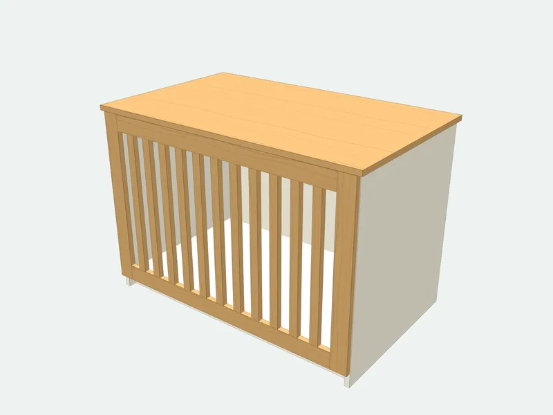 Dog crate furniture plan in 3D