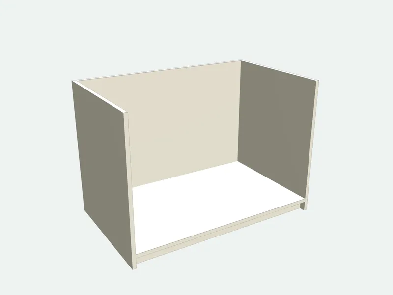 Dog crate furniture with the doors removed, showing the inside