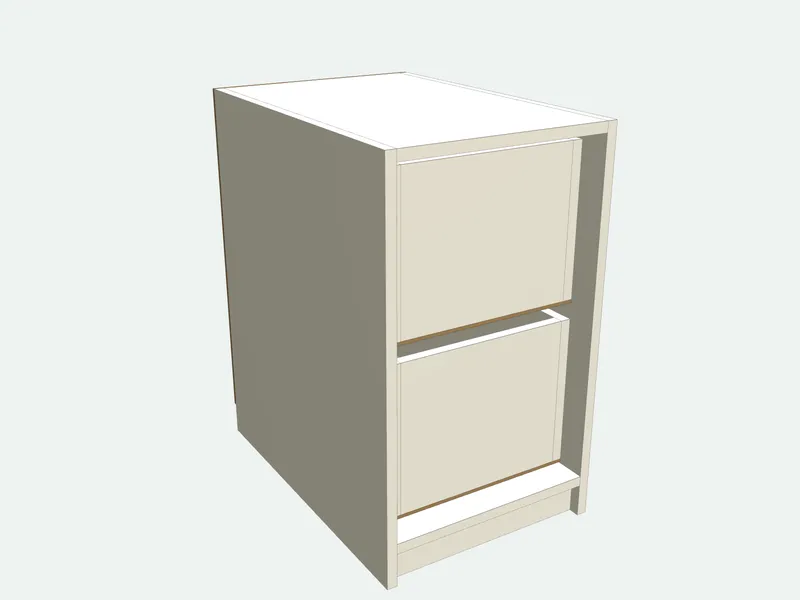 Filing cabinet with the drawer fronts removed, showing the inside