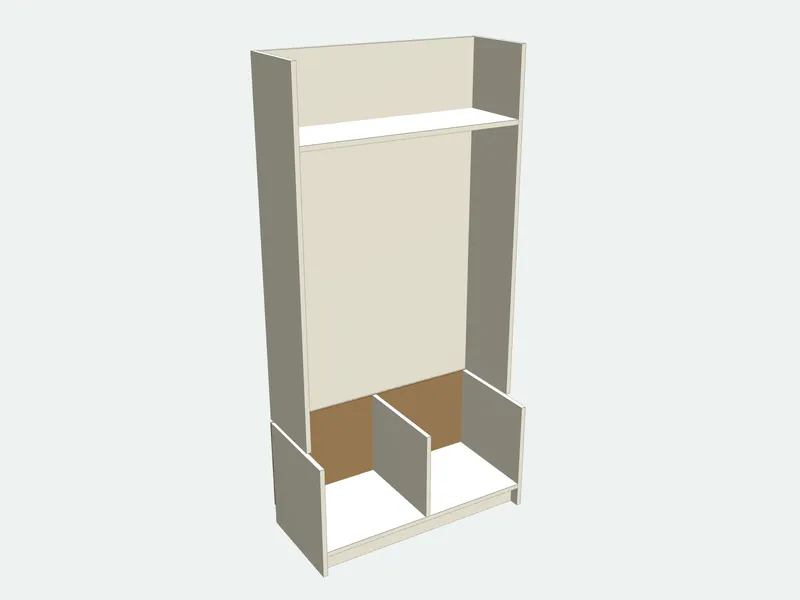 Hall tree with the seat, hook rail and top removed