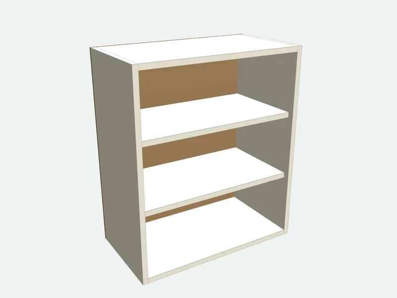 Wall cabinet with the doors removed, showing the inside